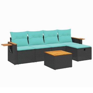 vidaXL 6 Piece Patio Sofa Set with Cushions Black Poly Rattan - 1 of 4