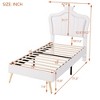 Twin Size Upholstered Bed Frame with LED Lights, Modern Upholstered Princess Bed With Crown Headboard, White - image 4 of 4