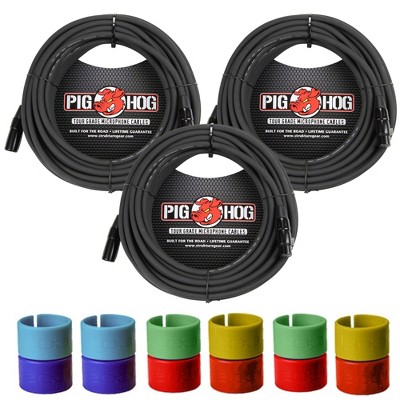 Pig Hog 8mm XLR Microphone Cable Male to Female 50 Ft Mic Cable with Zoom XLR-6c Color ID Rings for Cables - 3 Units