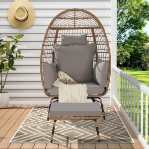 Wicker Egg Chair,Rattan Egg Chair Indoor Outdoor,Oversized Large Egg Chairs 600lbs with Ottoman and Thick Cushions for Porch, Backyard, Balcony - 1 of 3