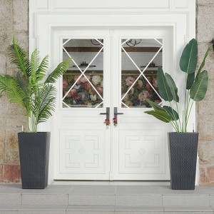 30" Tall Rattan Planter Set of 2 – Large Indoor & Outdoor Plant Pots with Water Level Monitor, Built-In Self-Watering System, Black - 1 of 4