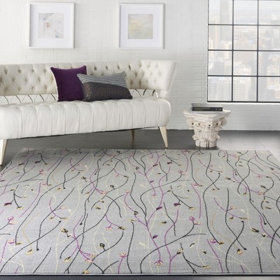 Gray Floral Synthetic Reversible 10' x 14' Area Rug