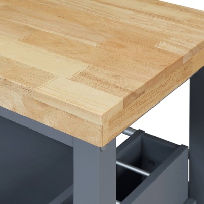 Gray Wood Butcher Block Kitchen Cart with Storage
