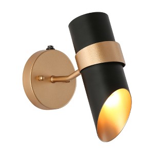LNC Charonefos 1-Light Mid-Century Modern Cylinder Outdoor Wall Lights, White/Black, 10"/11.4" - 1 of 4