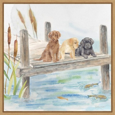 Woodland Dogs IV Framed Canvas Wall Art in Sylvie Maple