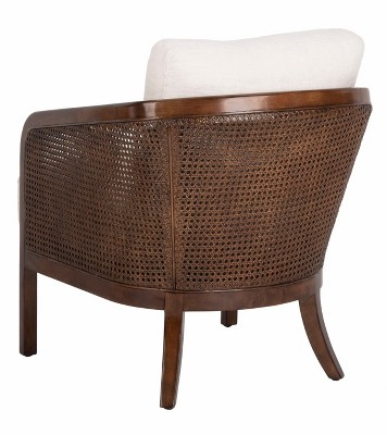 Caruso Transitional Oatmeal Leather Barrel Chair with Walnut Wood
