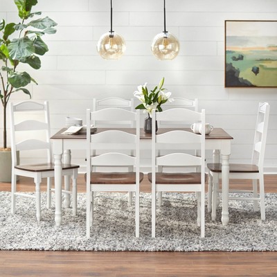 White and Walnut Ladderback Wooden Side Chairs, Set of 2
