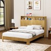 Platform Bed Frame with Storage Headboard,Charging Station,Wavy Wood Grain Design & Sturdy Quiet Metal Support-Baofuwish - 2 of 4