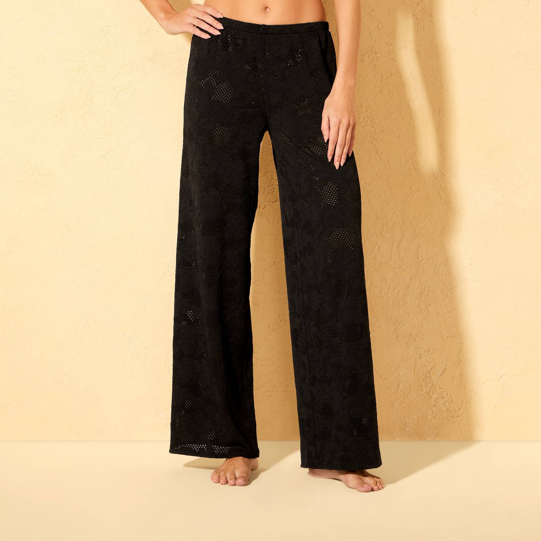 Women's Crochet Wide Leg Pant Swim Cover Up - Shade & Shore™ Black