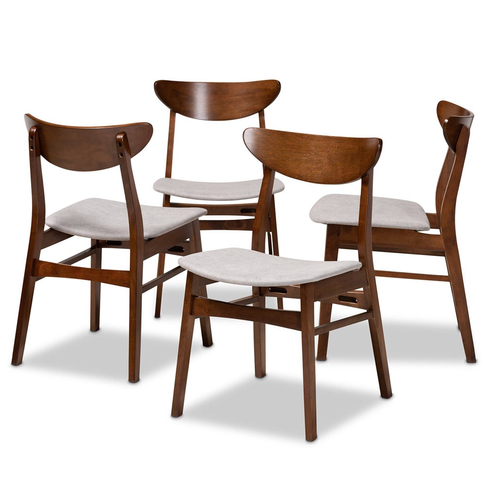 Photos - Chair Set of 4 Parlin Dining  Light Gray/Walnut - Baxton Studio: Mid-Centur