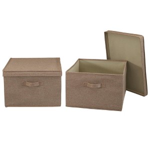 Household Essentials Set of 2 Jumbo Storage Boxes with Lids Latte Linen: Decorative, Stackable, Lidded, Spot Clean - 1 of 4