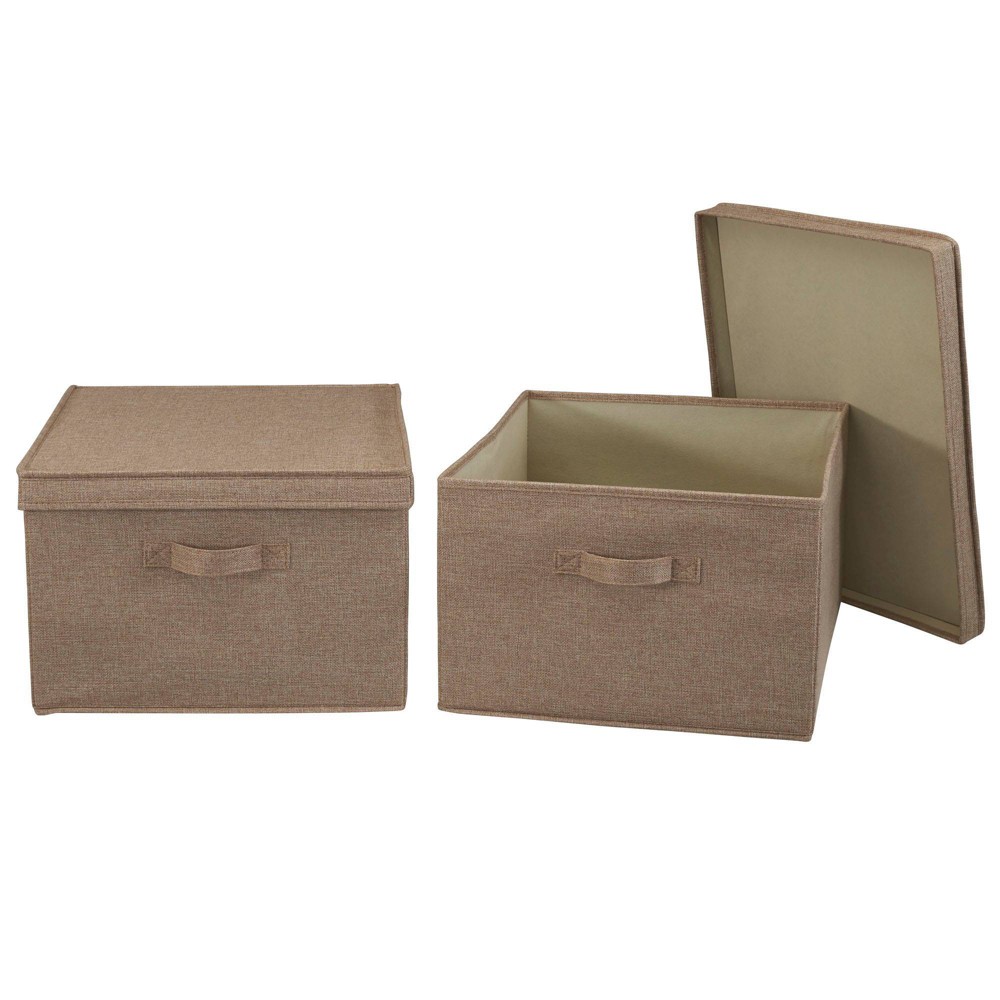 Photos - Clothes Drawer Organiser Household Essentials Set of 2 Jumbo Storage Boxes with Lids Latte Linen