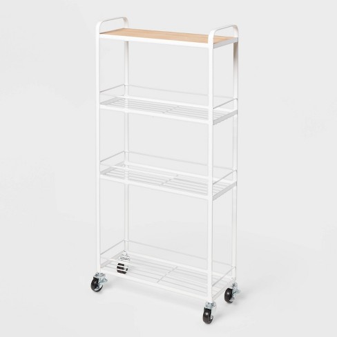 Home Expressions Mini Fridge Shelf Cart | White | One Size | Shelves + Brackets Shelf Carts | Wheeled|Storage|Multi-function|One Hand Open|Rolling | B