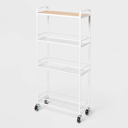 White 3-Basket Slim Rolling Wire Cart