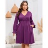 BLUEMING Plus Size Women Dress Faux Wrap V Neck Dress with Ruffle Cuff Bishop Sleeve Fall Midi Dress - 3 of 4
