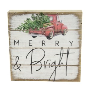 Christmas 5.75 In Merry & Bright Block Sign , Red Truck Tree Farmhouse Chic (1PC) - 1 of 3