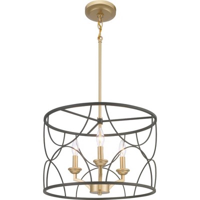Landree Black and Brass Geometric Cage 3-Light Chandelier