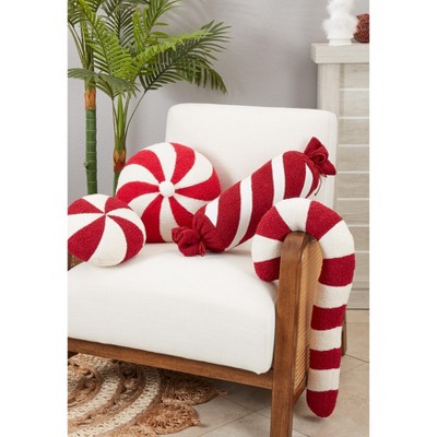 Red and White Candy Cane Shaped Holiday Throw Pillow