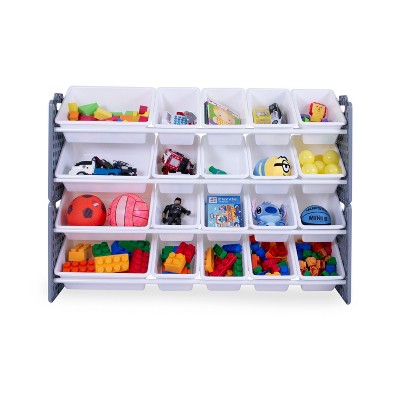 Gray and White Multi-Bin Toy Organizer with 20 Removable Bins