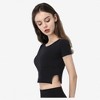 Anna-Kaci Active Women's Fitted Short Sleeve Crop Top with Side Slit Hem - 2 of 4