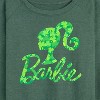 Women's - Barbie - Shamrock Pattern Logo Lightweight French Terry Wide Neck Long Sleeve Shirt - 2 of 4