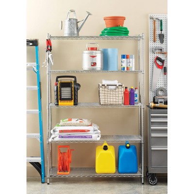 Whitmor 5-Tier Silver Chrome Steel Shelving Unit