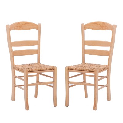 Set of 2 Beryl Solid Wood Ladder Back Dining Chairs Natural Finish and Rush Seat - Linon: Beechwood Frame, Non-Upholstered
