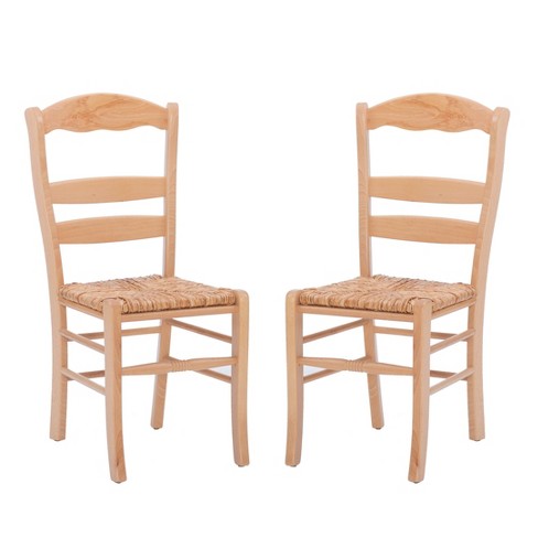 Set of 2 Beryl Solid Wood Ladder Back Dining Chairs Natural Finish and Rush Seat - Linon: Beechwood Frame, Non-Upholstered - image 1 of 4