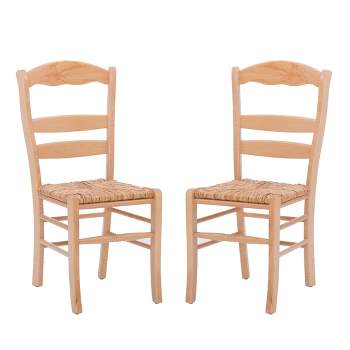Set of 2 Beryl Solid Wood Ladder Back Dining Chairs Natural Finish and Rush Seat - Linon