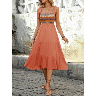 Women's Suspender Maxi Dress Bow Tie Shoulder Sling Dresses ElasticWaist A-Line Swing Flowy Dress