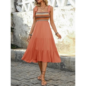 Women's Suspender Maxi Dress Bow Tie Shoulder Sling Dresses ElasticWaist A-Line Swing Flowy Dress - 1 of 4