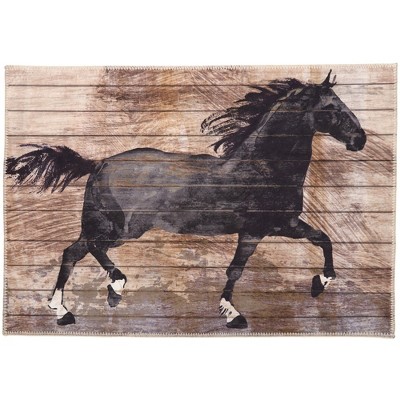 Olivia's Home Barnwood Black Stallion Doormat – Rustic Indoor Accent Rug, 22" x 32", Horse Design, Stylish Rectangle Decorative Mat