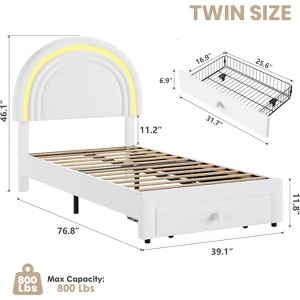 TackView Twin Upholstered Bed Frame, with Storage Drawer, Berber Fleece Princess Platform Bed, No Box Spring Needed, Easy Assembly - 1 of 4