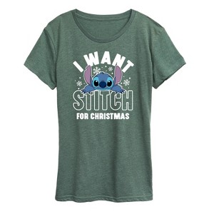 Women's - Lilo and Stitch - I Want A Stitch For Christmas Short Sleeve Graphic T-Shirt - 1 of 4