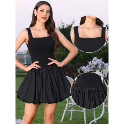 Женские платья INSPIRE CHIC Women's Sleeveless Square Neck Bubble Hem Dressy Casual A-Line Mini Dresses Large Black — фото 2