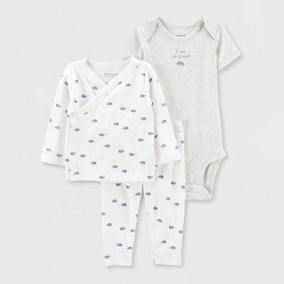 Image of Carter's Just One You® Baby 3pc Rhino Cardigan Set - White/Gray 3M