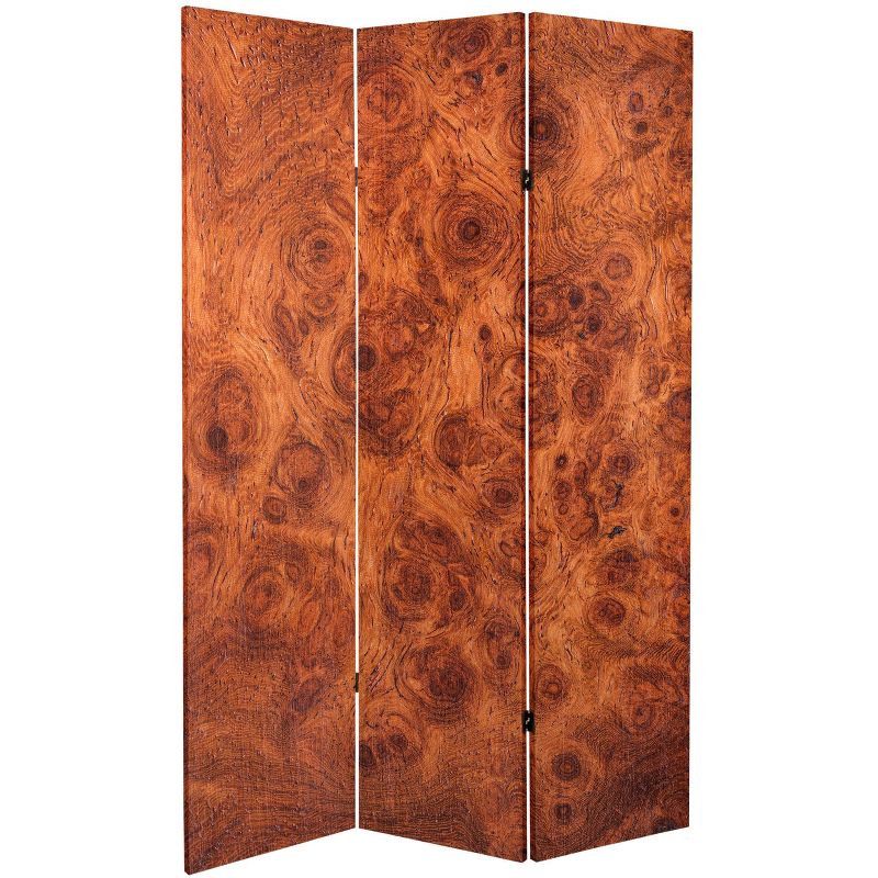 6&#34; Double Sided Burl Wood Pattern Canvas Room Divider Brown - Oriental Furniture, 1 of 7