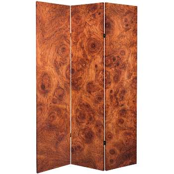 6" Double Sided Burl Wood Pattern Canvas Room Divider Brown - Oriental Furniture