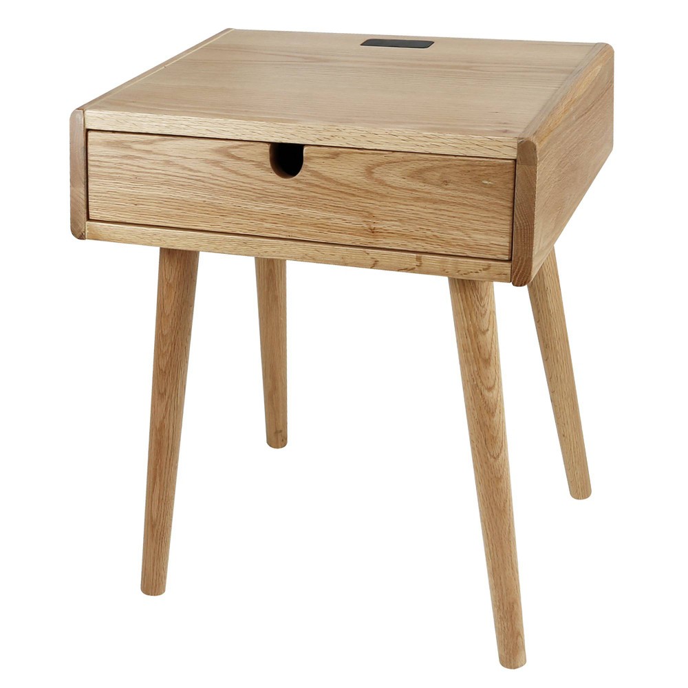 Photos - Storage Сabinet Nightstand with USB Ports Natural Oak - Flora Home