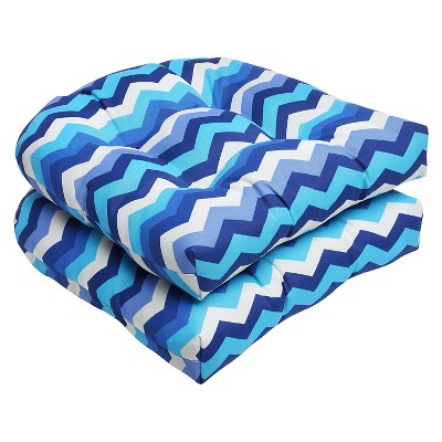 Pillow Perfect 2pc Outdoor Wicker Seat Cushion Set Blue/Off-White Chevron