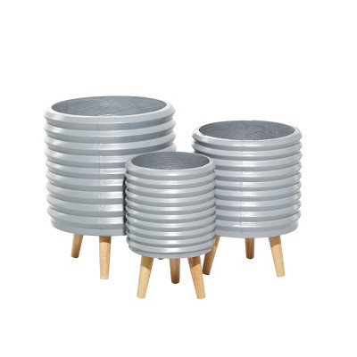 Set of 3 Contemporary Wood Planters Gray - Olivia & May