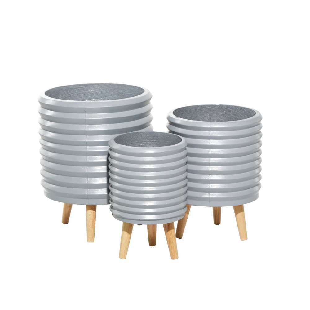 Photos - Flower Pot Set of 3 Contemporary Wood Planters Gray - Olivia & May: Chic Indoor/Outdo