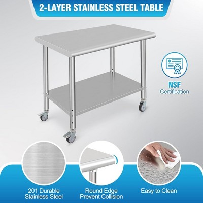 Stainless Steel 36" x 24" Kitchen Work Prep Table with Wheels