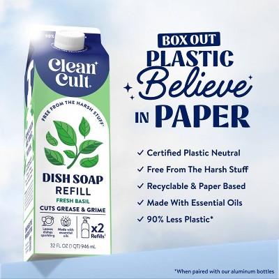 Clean Cult Fresh Basil Liquid Dish Soap Refills - TGT Exclusive - 32 fl oz: Carton, Removes Grease, Dissolves Food