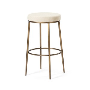 HomeRoots 31" Ivory and Antiqued Brass Fabric and Metal Backless Bar Height Bar Chair - 1 of 4