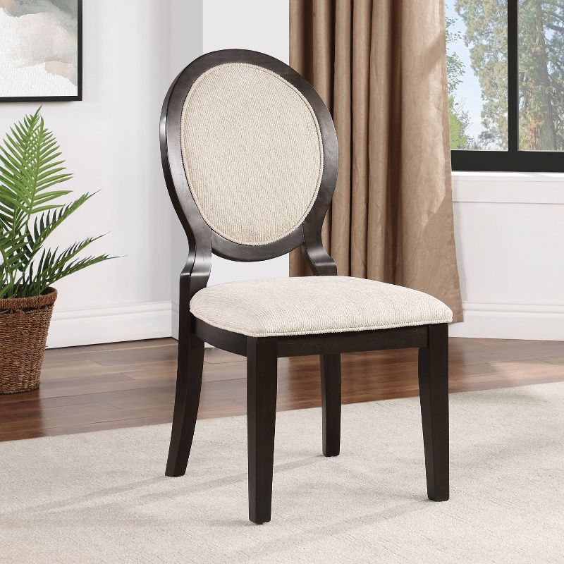 HOMES: Inside + Out Set of 2 Cloudrealm Transitional Corduroy Upholstered Dining Chairs Espresso/Ivory, 3 of 7