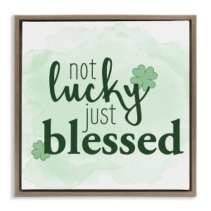Stupell Industries Just Blessed Green Shamrocks Floating Frame Canvas Art - 1 of 4