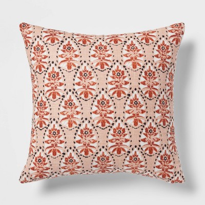 Square Wood Block Print Decorative Throw Pillow Terracotta - Threshold™