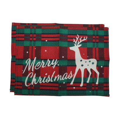 Unique Bargains Christmas Place Mats Linen Red Green White 13"x17.7" 2Pcs