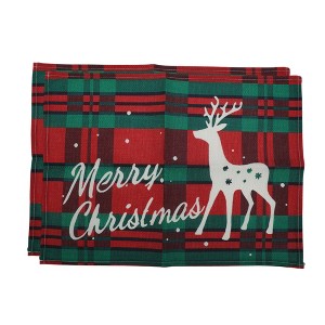 Unique Bargains Christmas Place Mats Linen Red Green White 13"x17.7" 2Pcs - 1 of 4
